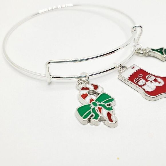 Silver Christmas Charm Bracelet, Candy Cane, Stocking, and Tree Charms - Picture 7 of 11